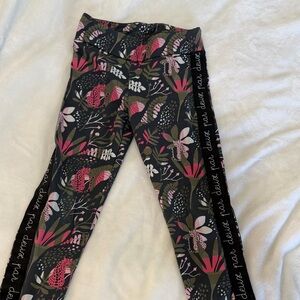 Deux par Deux Black and Pink Floral Kids Athletic Leggings